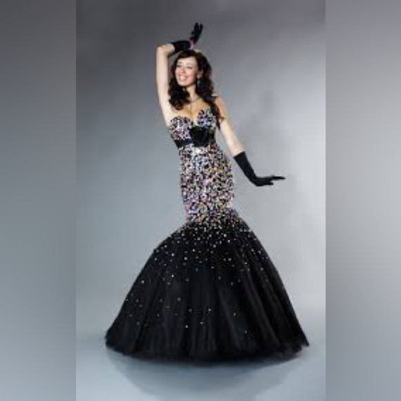 Tiffany Designs- Stunning Black and gold sequinned dress - Picture 10 of 11